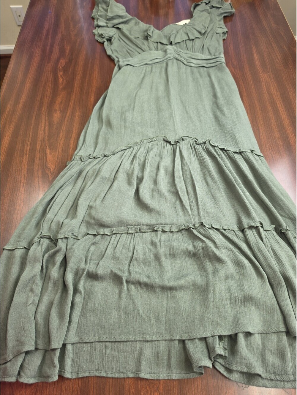 Illa Illa Sage Green Tiered Ruffle Midi Dress Small Cottagecore Boho Romantic